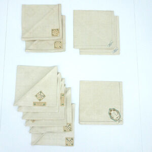 Vintage Linen Napkin Set 11 Beige European 1950s Table Decor